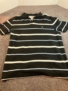 Nautica Men’s Size XL Black Striped Polo Shirt